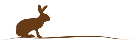 vector panorama illustration for easter time, happy background with brown silhouette of rabbits. Spring time backdrop for celebration conceptsのイラスト素材