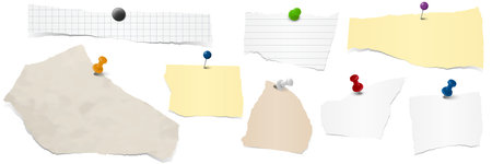 collection of different colored scraps of papers with pin needlesのイラスト素材