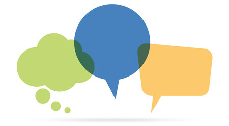 illustration of three colored speech bubbles in a row with space for textのイラスト素材