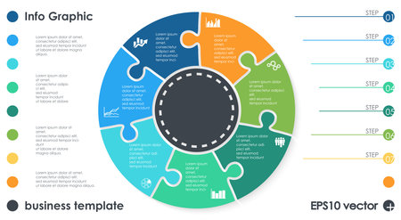 vector file for business info graphic template designs, team work concepts and data information with seven optionsのイラスト素材