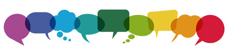 illustration of colored speech bubbles in a row with space for text on white backgroundのイラスト素材
