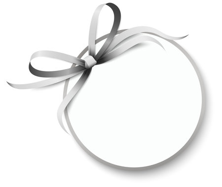 vector illustration of little white paper with shadow and free space for greetings and beautiful styled ribbon bow colored silverのイラスト素材