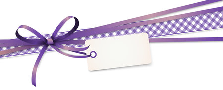 vector illustration of purple colored ribbon bow and gift band with pendant isolated on white backgroundのイラスト素材