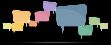illustration of colored speech bubbles in a row with space for text on black backgroundのイラスト素材