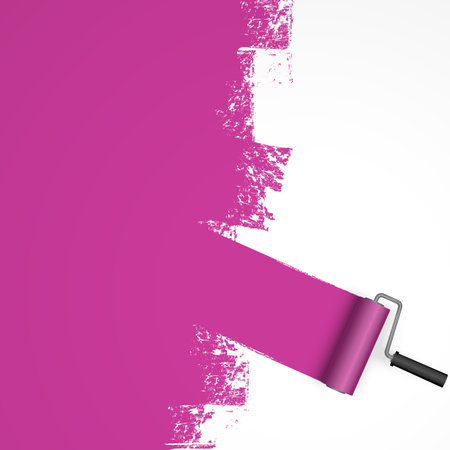 vector illustration isolated on white background with paint roller and painted marking colored purpleのイラスト素材