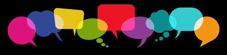 illustration of colored speech bubbles in a row with space for text on black backgroundのイラスト素材