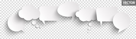 illustration of seven speech bubbles with shadow looking like stickers with transparency in vector fileのイラスト素材