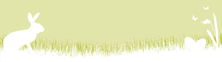 vector panorama illustration for easter time, happy background with green silhouette of a rabbits with eggs, grass, flowers. Spring time backdrop for celebration conceptsのイラスト素材