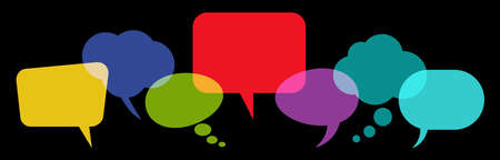 illustration of colored speech bubbles in a row with space for text on black backgroundのイラスト素材