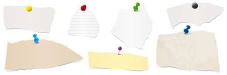 collection of different colored scraps of papers with pin needlesのイラスト素材