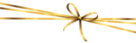 EPS 10 vector illustration of golden colored ribbon bow and gift band isolated on white backgroundのイラスト素材