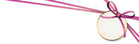 vector illustration of pink colored ribbon bow with hang tag and free text space isolated on white backgroundのイラスト素材