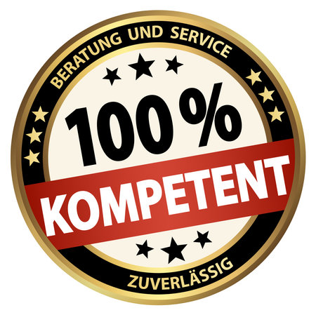 eps vector file. Round button for business and advertising usage, isolated on white background. With text 100% competence (German)のイラスト素材