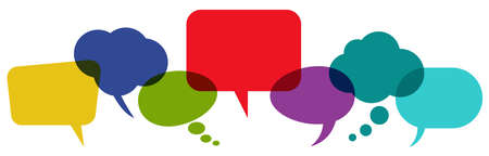 illustration of colored speech bubbles in a row with space for text on white backgroundのイラスト素材