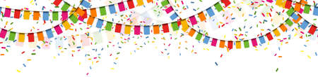 EPS 10 vector illustration of seamless colored happy garlands on white background for carnival party or sylvester template usageのイラスト素材