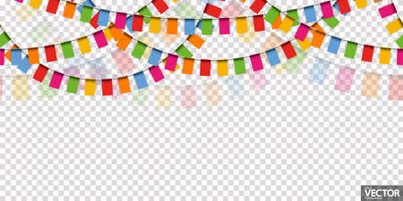 EPS 10 vector illustration of seamless colored happy garlands on transparent background (in vector file) for carnival party or sylvester template usageのイラスト素材