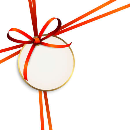 EPS 10 vector illustration of red colored ribbon bow and gift band with pendant isolated on white backgroundのイラスト素材