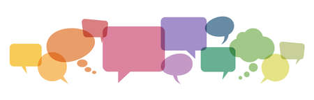 illustration of colored speech bubbles in a row with space for text symbolizing communication processのイラスト素材
