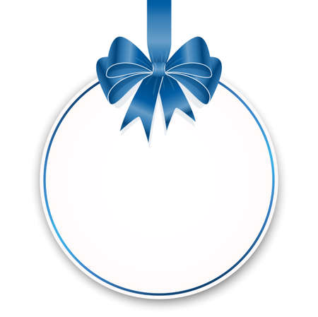 eps vector illustration of round cardboard hang tag with shadow and free space for greetings and beautiful styled ribbon bow colored blueのイラスト素材