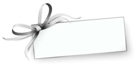 eps vector illustration of little white paper with shadow and free space for greetings and beautiful styled ribbon bow colored silverのイラスト素材