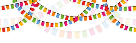 Illustration of seamless colored happy garlands on white background for carnival party or sylvester template usageのイラスト素材