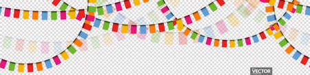 Illustration of seamless colored happy garlands on transparent backgroundのイラスト素材