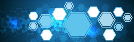 Illustration of blue colored futuristic hexagonal cooperation or teamwork process for great solution ideasのイラスト素材