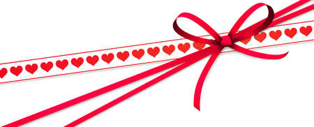 EPS 10 vector illustration of red colored ribbon bow and gift band with hearts isolated on white background for happy valentine or love conceptsのイラスト素材