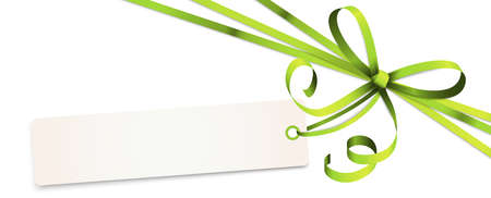 Illustration of green colored ribbon bow and gift band with pendant isolated on white backgroundのイラスト素材