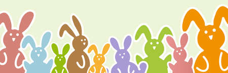 Illustration with easter rabbits in different colors for springtime advertising or traditional season conceptsのイラスト素材