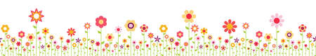 File seamless background with happy flowers on bottom side for spring time in different colors for easter and fresh conceptsのイラスト素材