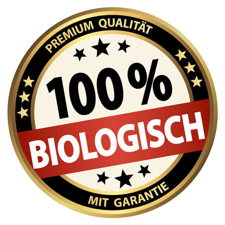 eps vector file. Round button for business and advertising usage, isolated on white background. With text 100% biological (German)のイラスト素材