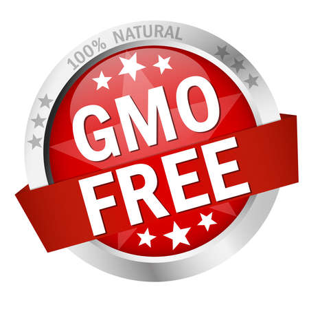 EPS 10 vector with round colored button with banner and text gmo freeのイラスト素材