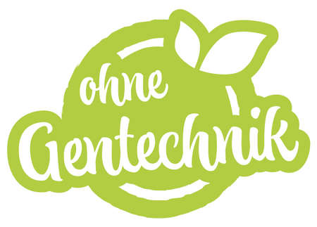 eps vector file modern green round stamp with leaves, white text without genetic engineering (in german)のイラスト素材