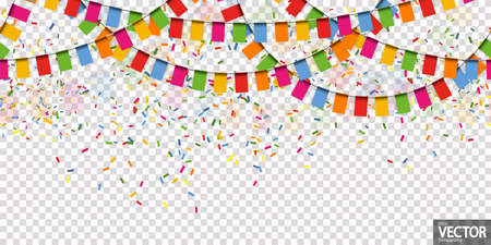 illustration of seamless colored happy garlands on transparent background (in vector file) for carnival party or sylvester template usageのイラスト素材