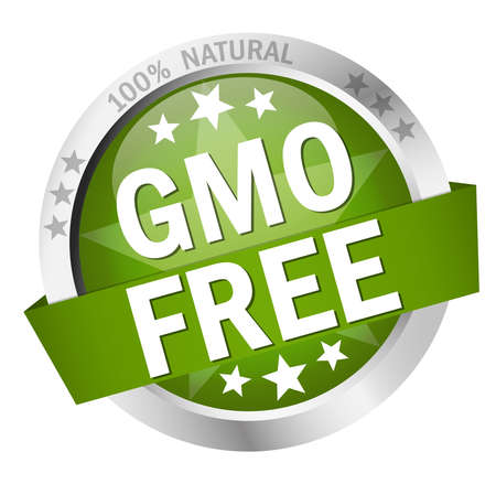 vector with round colored button with banner and text gmo freeのイラスト素材
