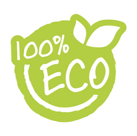 vector file modern green round stamp with leaves, white text 100% ecoのイラスト素材