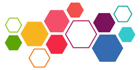 vector illustration of colored futuristic hexagonal cooperation or teamwork process for great solution ideasのイラスト素材
