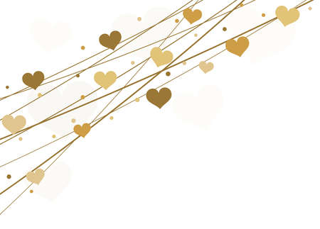 vector file background with hearts on strings for valentine's day time colored gold for mother's day and love conceptsのイラスト素材