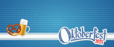 Oktoberfest 2021 background with a pretzel and a glass of beerのイラスト素材