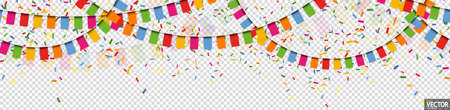 vector illustration of seamless colored happy garlands on transparent background (in vector file) for carnival party or sylvester template usageのイラスト素材