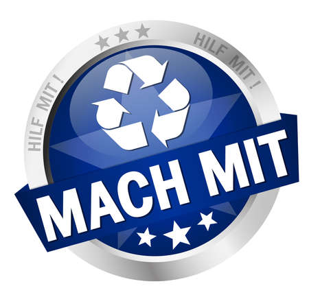 vector with round colored button with banner and take part (in German)のイラスト素材