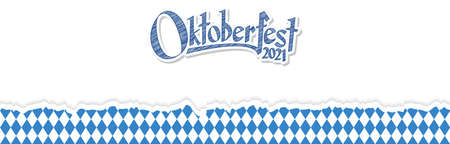 Oktoberfest background with ripped open paper having blue-white checkered pattern and text Oktoberfest 2021のイラスト素材