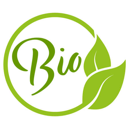 vector file modern green round stamp with leaves, text bioのイラスト素材