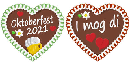 illustrated gingerbread heart with text in german for Oktoberfest time 2021 2022のイラスト素材