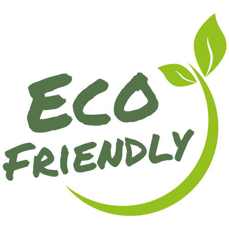modern green round stamp with leaves, text eco friendlyのイラスト素材