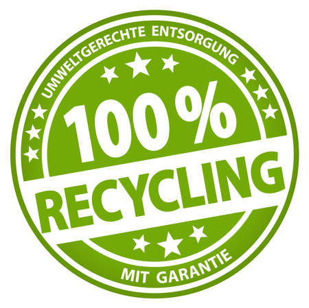 eps vector file. Round button for business and advertising usage, isolated on white background. With text 100% recycling (german)のイラスト素材
