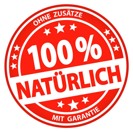 eps vector file. Round button for business and advertising usage, isolated on white background. With text 100% natural (German)のイラスト素材