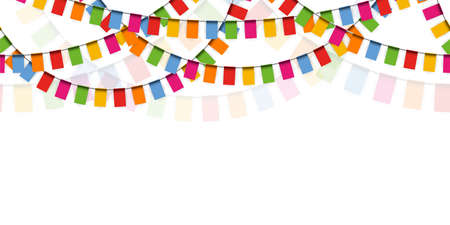 EPS 10 vector illustration of seamless colored happy garlands on white background for carnival party or sylvester template usageのイラスト素材