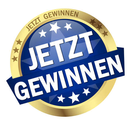 EPS 10 vector with round colored button with banner and text win now (in german)のイラスト素材